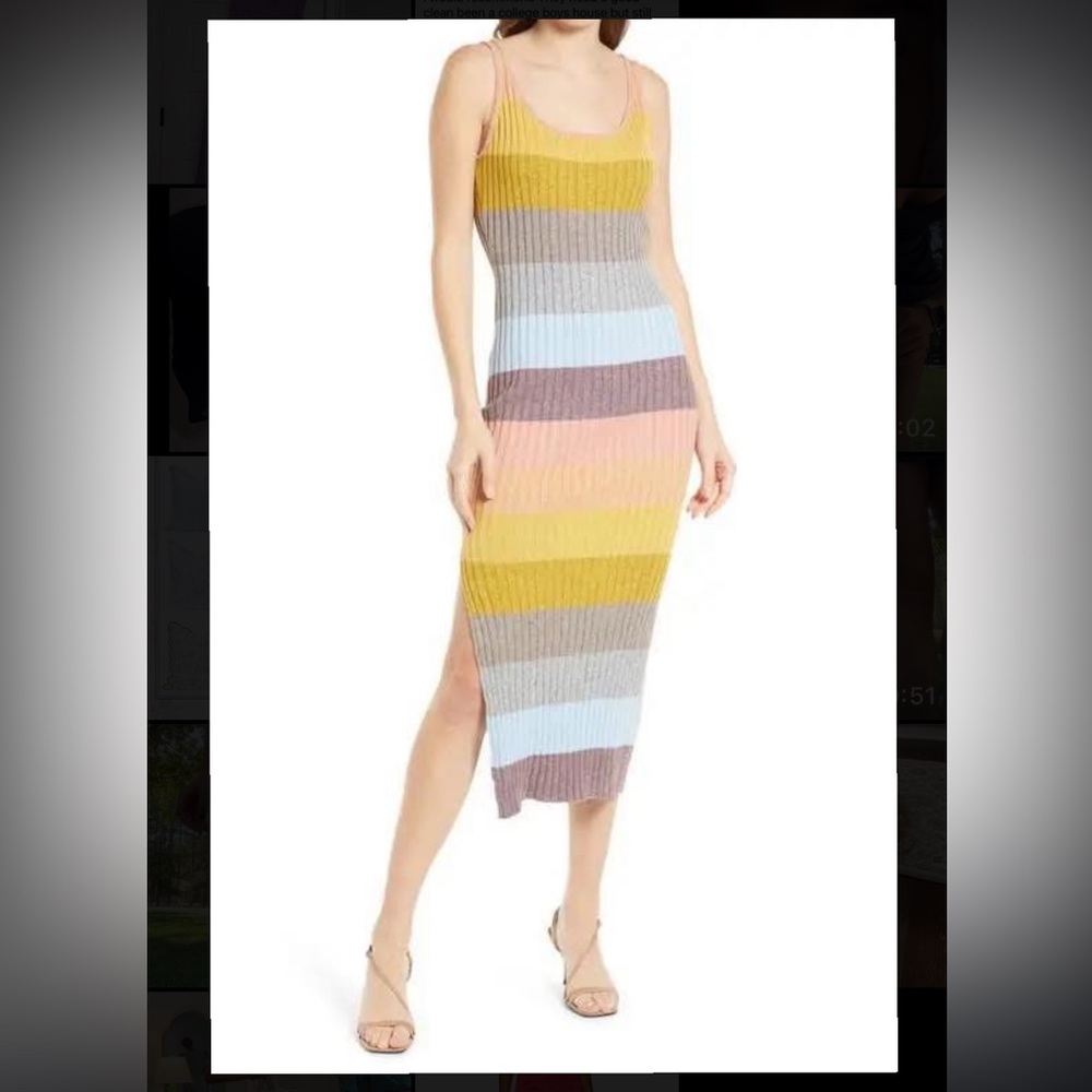SAYLOR Silver Blue Ribbed Slit Midi Dress NWT